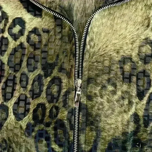 Exclusively Misook Green Leopard Jacket Full Zipper Front Size M - Picture 5 of 7